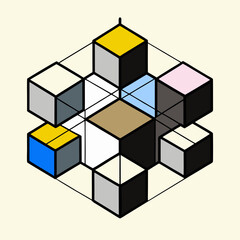 Colorful abstract geometric isometric cube structure design art. Vector, illustration