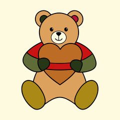 Cute cartoon teddy bear holding a heart, perfect for valentine Vector, illustration