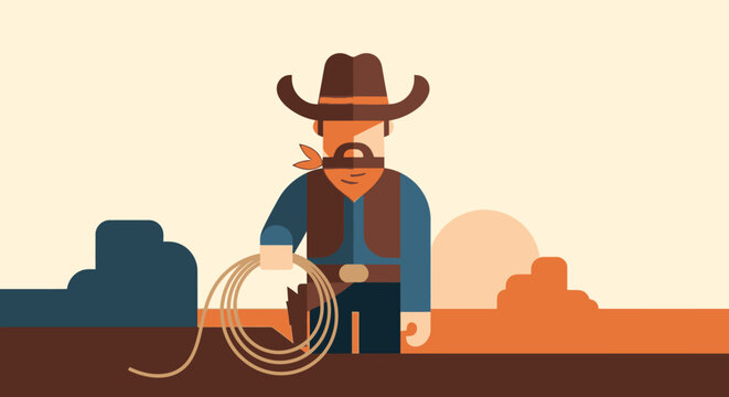 Cowboy with Lasso Flat Design Illustration.