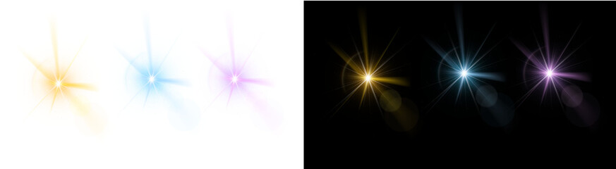 Colorful lens flares and light effects create a vibrant and dynamic visual element perfect for graphic design and artistic projects on transparent background