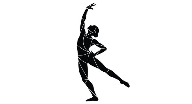 A modern geometric silhouette of a graceful ballet dancer in a dynamic pose. Isolated vector illustration for a dance studio logo