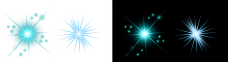 PNG image of Collection of four light effects with glowing stars and lens flares for graphic design and overlay use in creative projects on transparent background