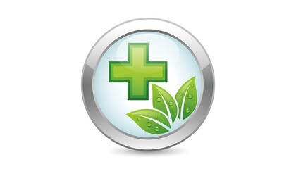 Fototapeta premium Green cross and leaves symbol representing herbal medicine and natural healthcare solutions