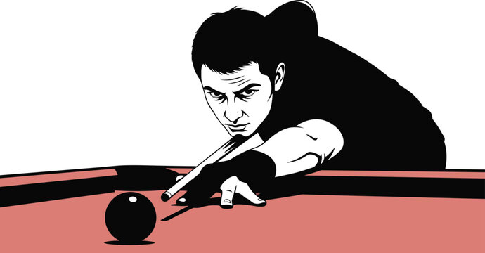 Man playing billiards aiming cue ball on red felt table billiards, pool, snooker, cue sport, game, playing, man, male, person, player, aiming, concentration, focus, sport, recreation, leisure, hobby, 