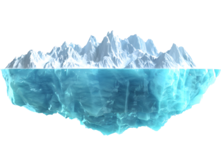 Realistic floating iceberg with visible underwater section, perfect for conceptual designs, depth visuals, cold environments