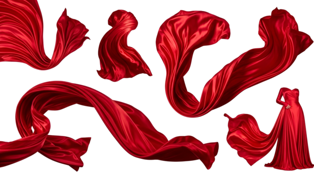 Elegant red silk fabric floating in the air isolated on transparent background, a luxurious and sensual feel - Powered by Adobe
