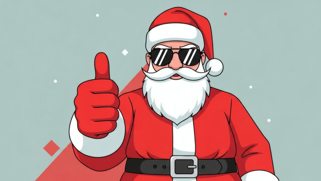Cool Santa Claus giving a thumbs-up gesture with sunglasses on, celebrating Christmas and the holiday season with festive vibes