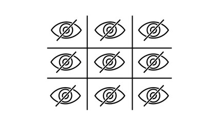 Invisible eye icons grid for privacy, hidden content or security
