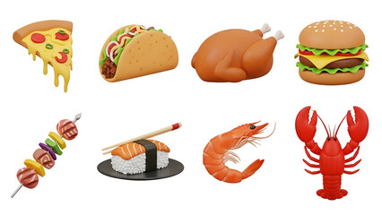 Selection of delicious and diverse food items isolated on transparent background, perfect for any foodrelated project