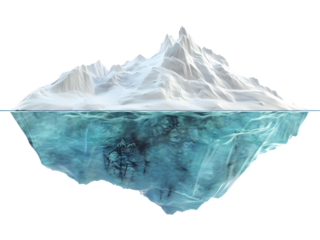 Realistic floating iceberg with visible underwater section, perfect for conceptual designs, depth visuals, cold environments