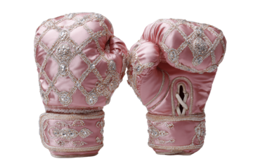 Stunning pink boxing gloves embellished with jewels, a symbol of feminine strength and luxury, perfect for bold statements and empowerment campaigns
