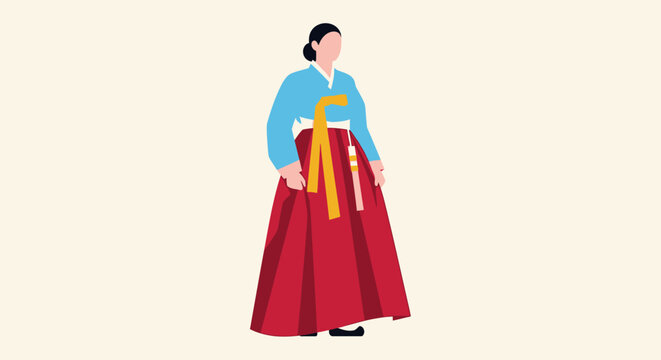 Korean woman in traditional Hanbok dress, cultural attire.