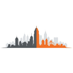 Naklejka premium Modern City Skyline Silhouette with Orange and Gray Buildings.