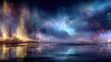 Beautiful, dreamy, and mysterious scene of a city with a large body of water in the background