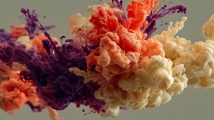 Colorful cloud of smoke with purple, orange, and white swirls. The colors are vibrant