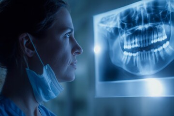 Professional Dental X-ray Analysis by a Dental Expert in a Modern Clinic Setting During the Day