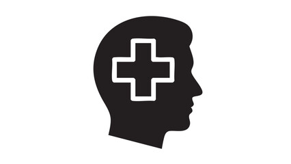 Obraz premium Mental Health Support Abstract Silhouette of Head with Medical Cross Icon