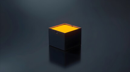 Open black square box with bright yellow light glowing from the inside revealing a mystery