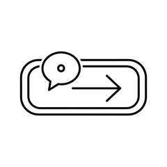 Naklejka premium Black and white line icon of a message bubble and an arrow
