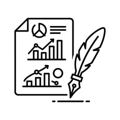 Line icon of document with chart and quill pen for report