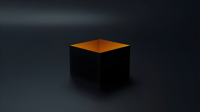 Open black square box with bright yellow light glowing from the inside revealing a mystery