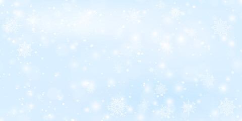 Seamless vector white snowfall light effect on blue transparent background. Special semitransparent overlay for winter design, wrapping paper or Christmas page fill layer