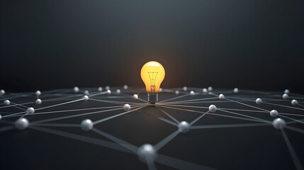 Glowing Light Bulb Connected to Network Lines on Dark Background for Idea Concept
