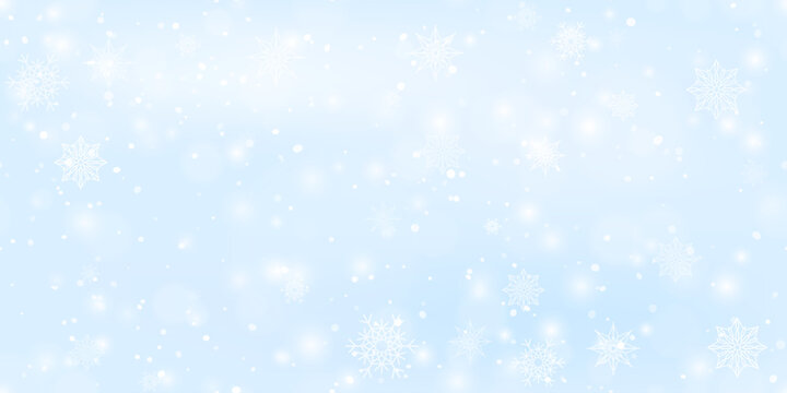 Seamless vector white snowfall light effect on blue transparent background. Special semitransparent overlay for winter design, wrapping paper or Christmas page fill layer