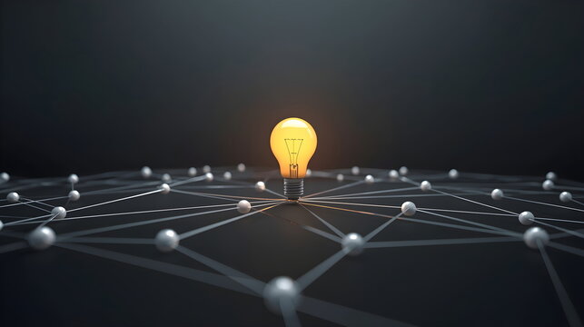 Glowing Light Bulb Connected to Network Lines on Dark Background for Idea Concept