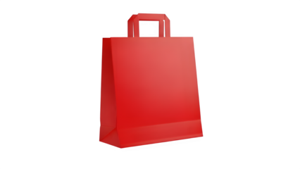 Bright red paper shopping bag, ideal for retail, gifts, and consumer purchases, isolated on transparent background