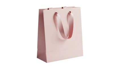 Pink gift bag with ribbon handles, perfect for presents and shopping, isolated on transparent background