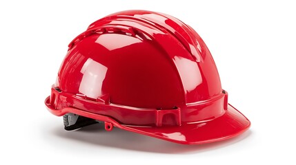 Shiny red hard hat for construction safety and personal protective equipment.