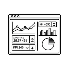 Naklejka premium Outline icon of a business dashboard showing analytics chart and key performance indicator data