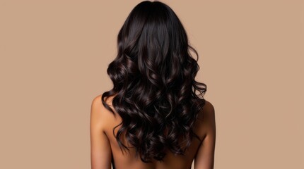 Fototapeta premium Woman with healthy shiny long curly hair view from the back, curl hairstyle