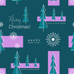 Winter holiday background. Christmas vector template on a dark green and pink background 