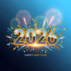 Happy new year 2026 celebration with golden number and firework