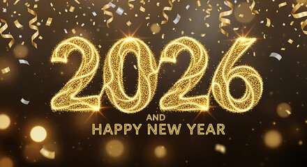 Golden sparkling number 2026 and happy new year celebration