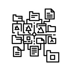 Abstract line art icon representing interconnected data structure, file organization, and network flow