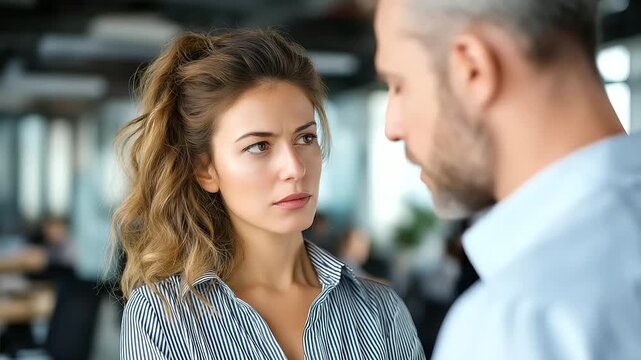 Subtle eye contact signals across an open office, coworkers exchanging hidden messages, soft daylight, realistic depth of field, emotional nuance, blurred background, with copy space