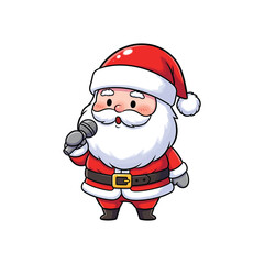Cute cartoon santa claus singing with a microphone