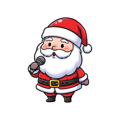 Cute cartoon santa claus singing with a microphone