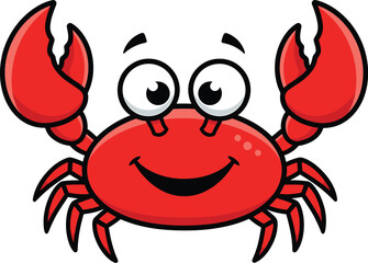 Happy cartoon red crab with big claws and eyes