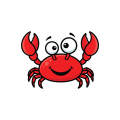 Happy cartoon red crab with big claws and eyes