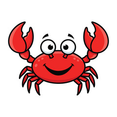 Happy cartoon red crab with big claws and eyes