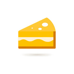 A slice of yellow cheese with white cream filling on a white background