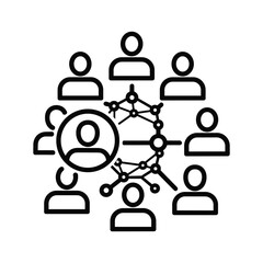 Outline icon representing a network of people connected by a central structure