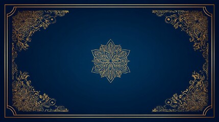 Elegant gold mandala on royal blue background for luxurious invites and premium branding projects with an ornate vintage feel and sophisticated design