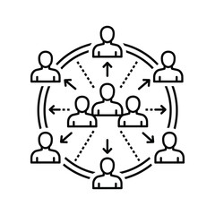 Network communication concept with central person connected to surrounding group members
