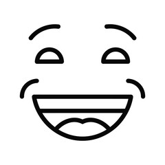 Line art icon of a laughing face emoji with closed eyes, isolated on