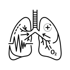 Line icon illustrating human lung function showing gas exchange, oxygenation, and respiration